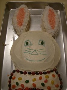My family make's one of these every year and it is so much fun. You can do it by using two round cakes and cutting out the ears to make the bow tie. It's so much fun to decorate.